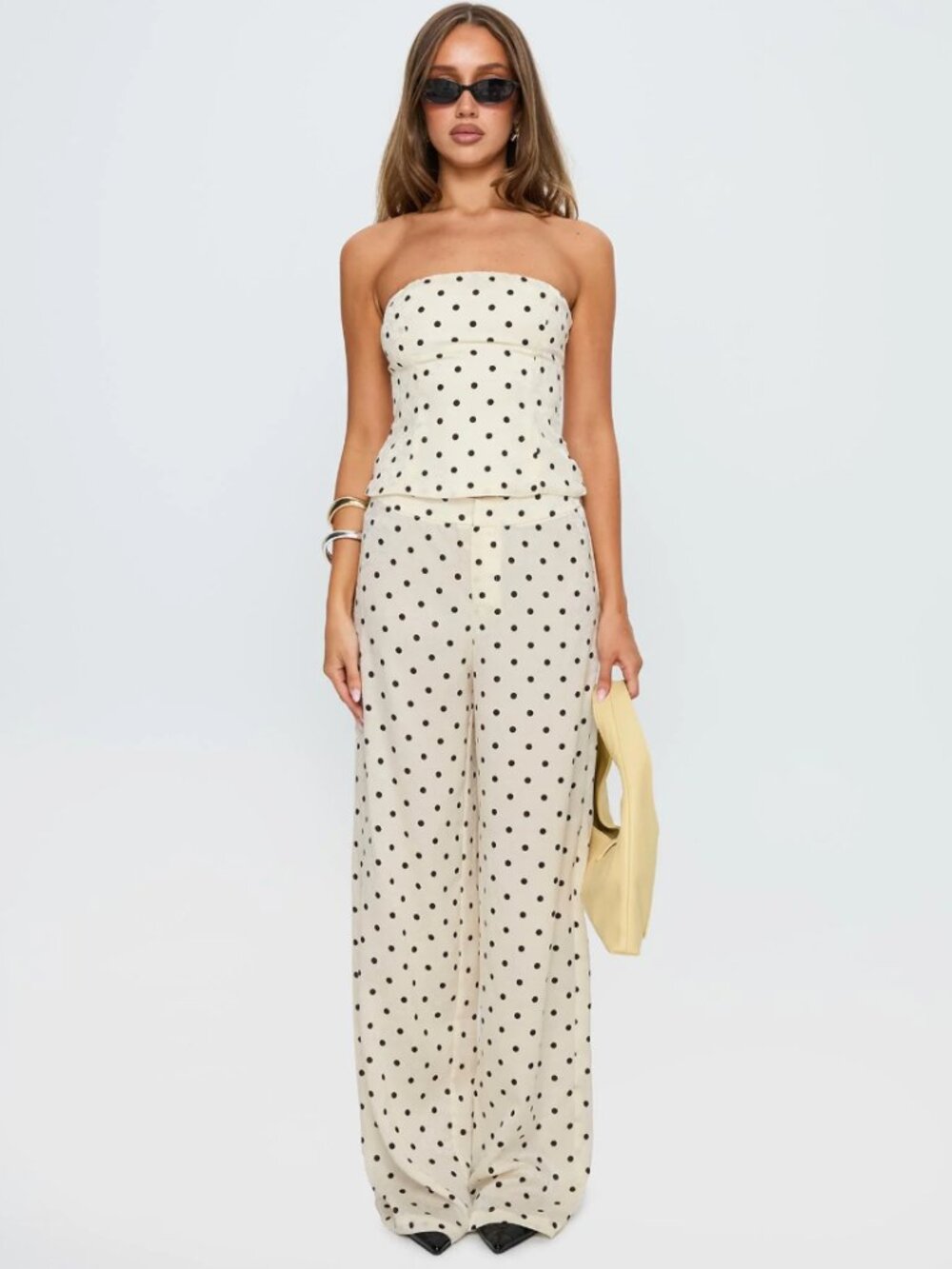 Princess Polly Powdered Sugar Polka Dot Strapless Top Wide Leg Pants Set $78.00 - Picture 5 of 16